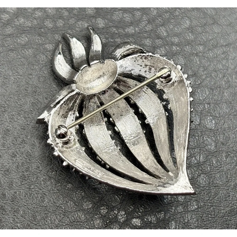 Vintage Monet Textured Strawberry Silver Tone Fruit Brooch Pin